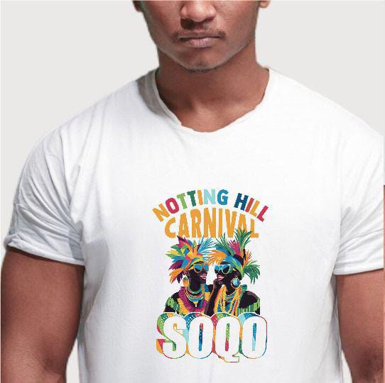 SOQO Notting Hill Carnival Graphic Tee | White|Men Streetwear Tee | Vibrant Patterned Letters