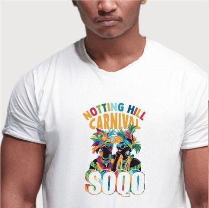 SOQO Notting Hill Carnival Graphic Tee | White|Men Streetwear Tee | Vibrant Patterned Letters