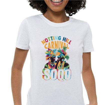 SOQO Notting Hill Carnival Graphic Tee | White | Women | Streetwear Tee | Vibrant Patterned Letters